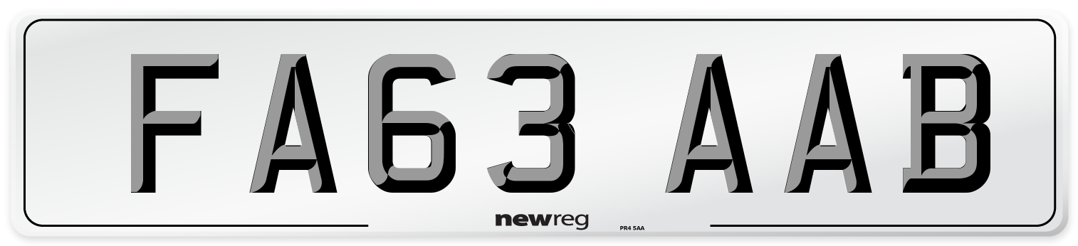 FA63 AAB Number Plate from New Reg